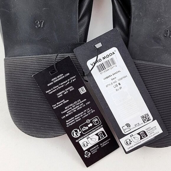 Vero Moda Black Twist Square Toe Slides Sandals Faux Leather Size 6 - Picture 9 of 11